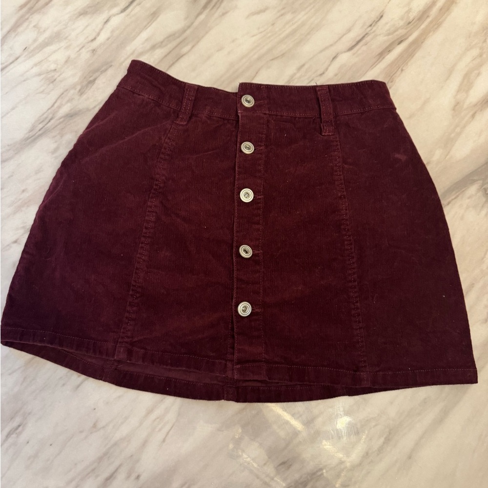 Burgundy Corduroy Skirt with Button Details Pre-Loved